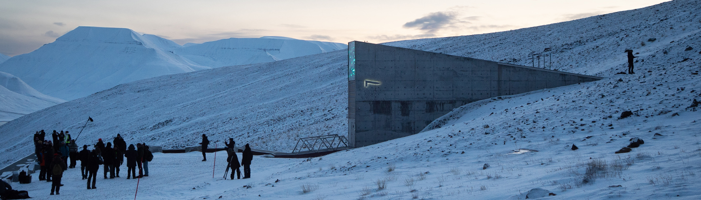 Concrete building, snow on the ground